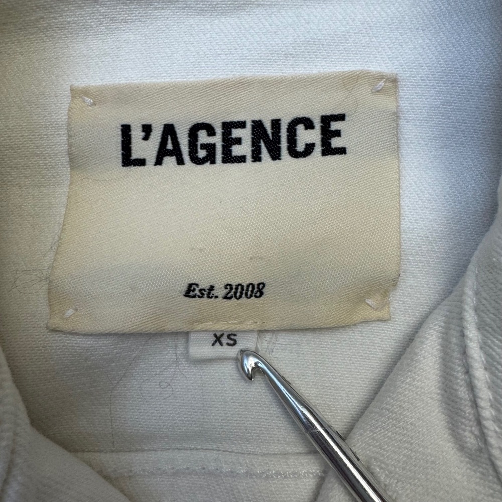 L'AGENCE Denim Jacket XS White Distressed XS Cotton Blend Made in USA - Picture 5 of 6